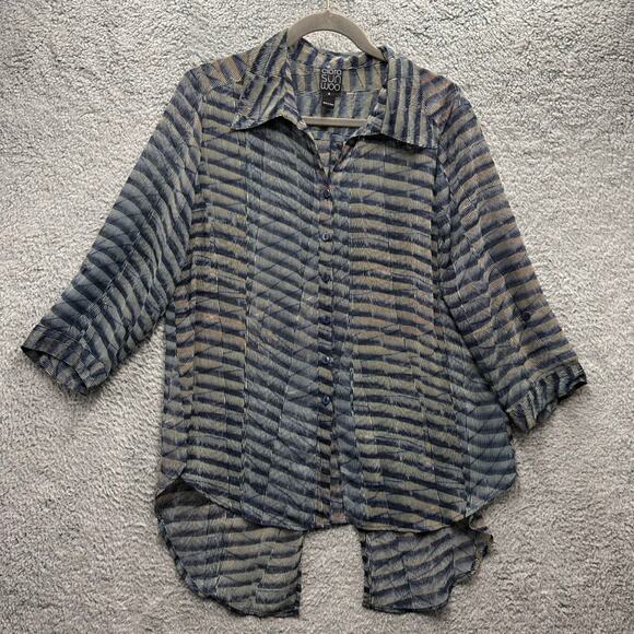 Clara Sun Woo Women's Medium Blouse Sheer Long Sleeves Flowy Casual - Picture 10 of 13